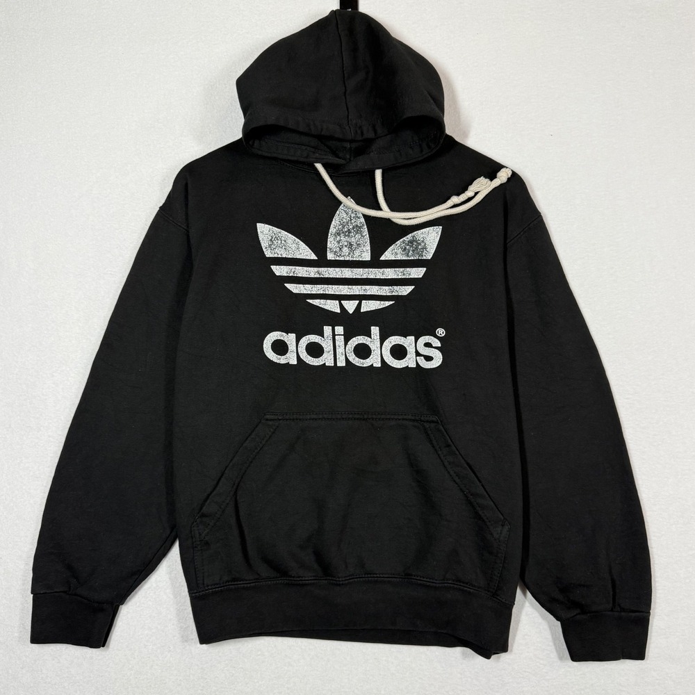 Adidas Logo Hoodie Adult‎ Large Black Drawstring Vintage Ideal